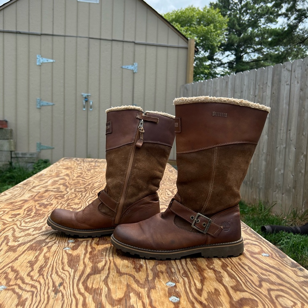TIMBERLAND WOMENS BETHEL BROWN LEATHER SIDE ZIP EARTH KEEPER BOOTS SZ 6.5